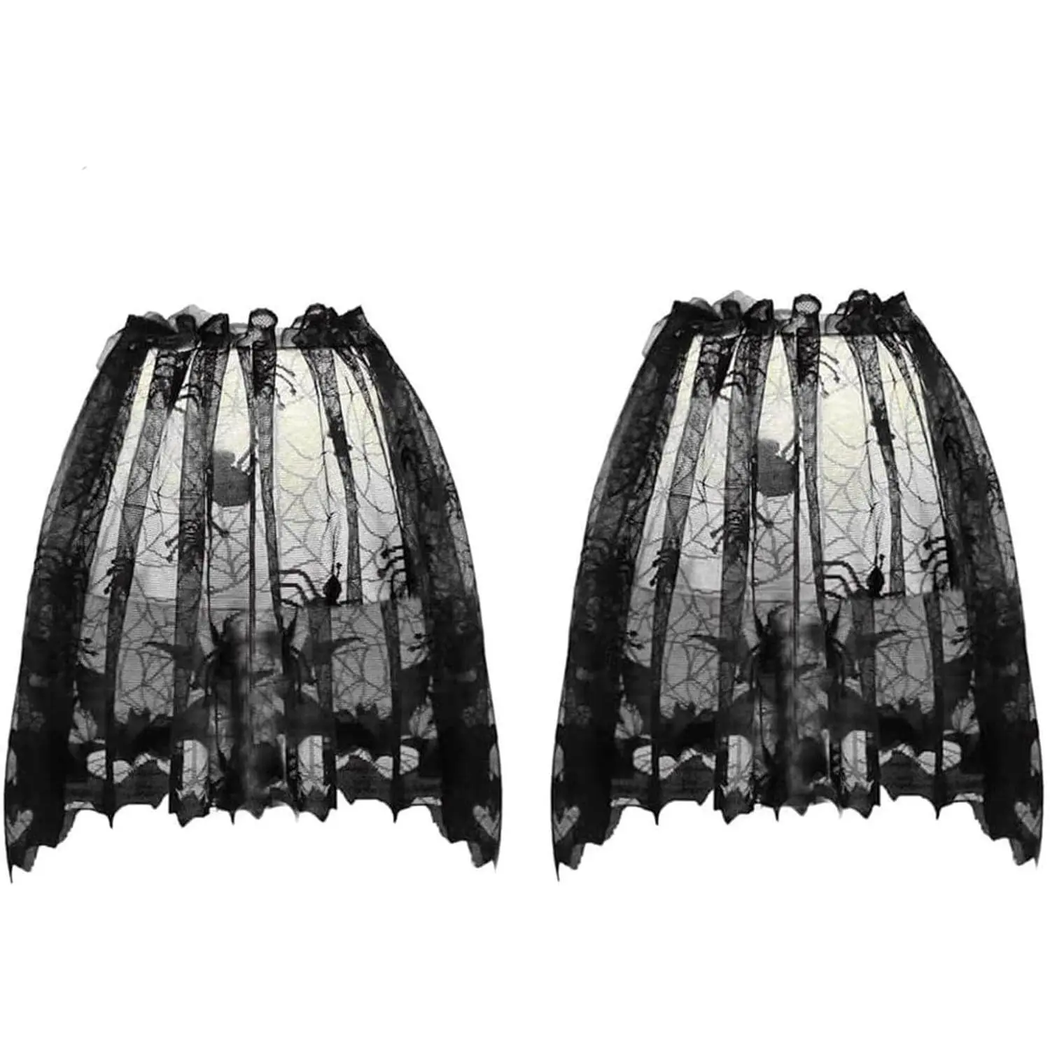 2PCS Halloween Lace Spider Web Lamp Shades Topper Cobweb 20"x60" | Window Door Fireplace Mantle Scarf Cover with 2 PCS Ribbon for Halloween Themed Party Decoration