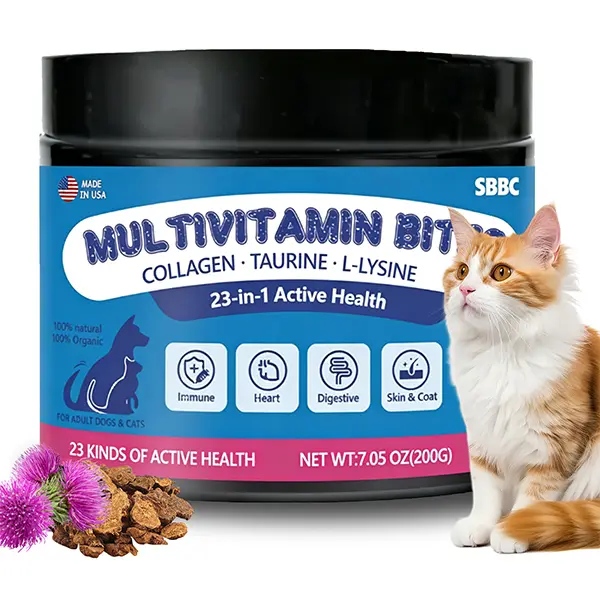 Pet Nutritional Supplement 23-in-1 Chewable Tablets for Cats & Dogs — Provides essential vitamins, taurine, lysine, trace minerals, collagen, glucosamine, probiotics, and more to boost immunity, support healthy gut function, and promote overall health