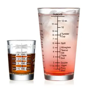 Libbey Mixology 2-Piece Measuring Glass Set, 16 oz, 4 oz Bartender Mixing Glass with Measurement Lines, Drink Measurer for Cocktails, Beer, and More