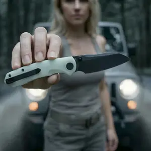 Wixco Folding Knife, Black Stonewash 14C28N Blade, White Jade G10 Handle, Liner Lock Mechanism, Smooth Ball Bearing Pivot, Tip-Up Stainless Steel Pocket Clip, Lightweight EDC Knife for Family Needs, Camping, Hiking