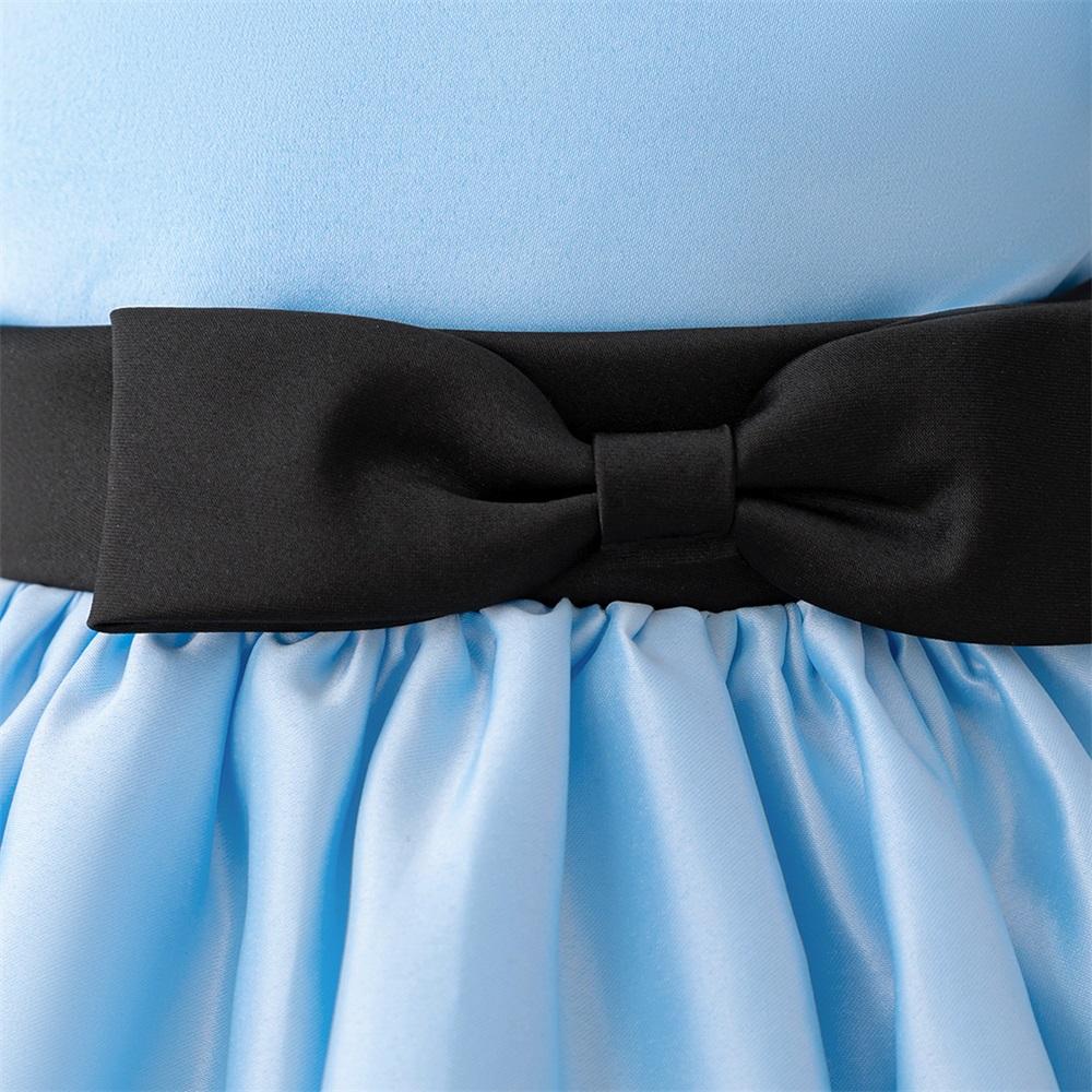 01 Kids Young Girls Christmas/Halloween/Party Dress Tulle Bubble Sleeves Blue Mesh Stage Performance Alice in Wonderland Dress Bead Decoration Princess Party Outfit