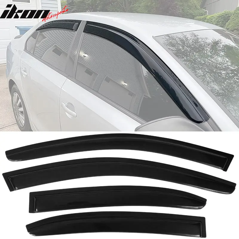 IKON MOTORSPORTS Side Window Visor for VW Volkswagen Jetta A6 4dr 2011-2018, Smoke Sun Rain Guard