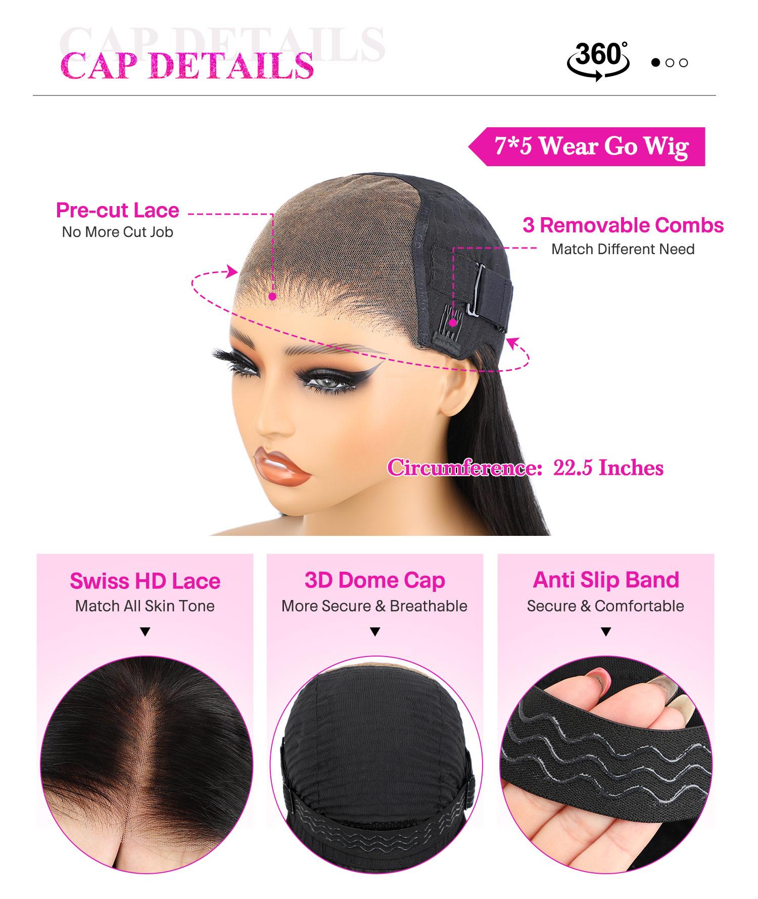 Vshow Bleached Knots Short Bob Straight Human Hair Wear Go Wigs With Bleached Knots Pre Cut 7x5 Lace Wigs For Women