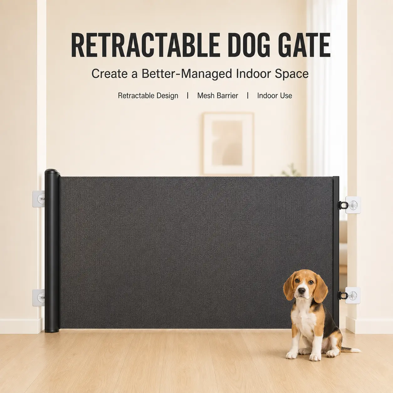 Retractable Dog Gate - 51.2x30.7" No-Drill Mesh Barrier for Indoor Space, Doorways, Stairs, Puppy and Small Dogs