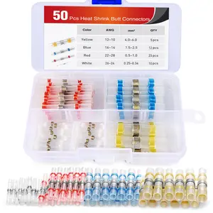 Nilight 50pcs Solder Seal Wire Connector, Solder Seal Heat Shrink Butt Connectors,Electrical Waterproof Insulated Marine Automotive Copper(23Red 12Blue 10White 5Yellow)
