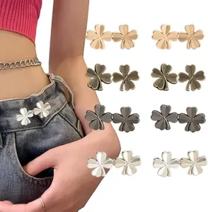 Clover Jeans Button 10 Sets Pant Waist Tightener, Adjustable Waist Buckle Sets and No Tools Detachable Decorative Waist Buckles, Jean Buttons Pins for Loose Jeans, Pants, Skirts (No Sew) (Clover)