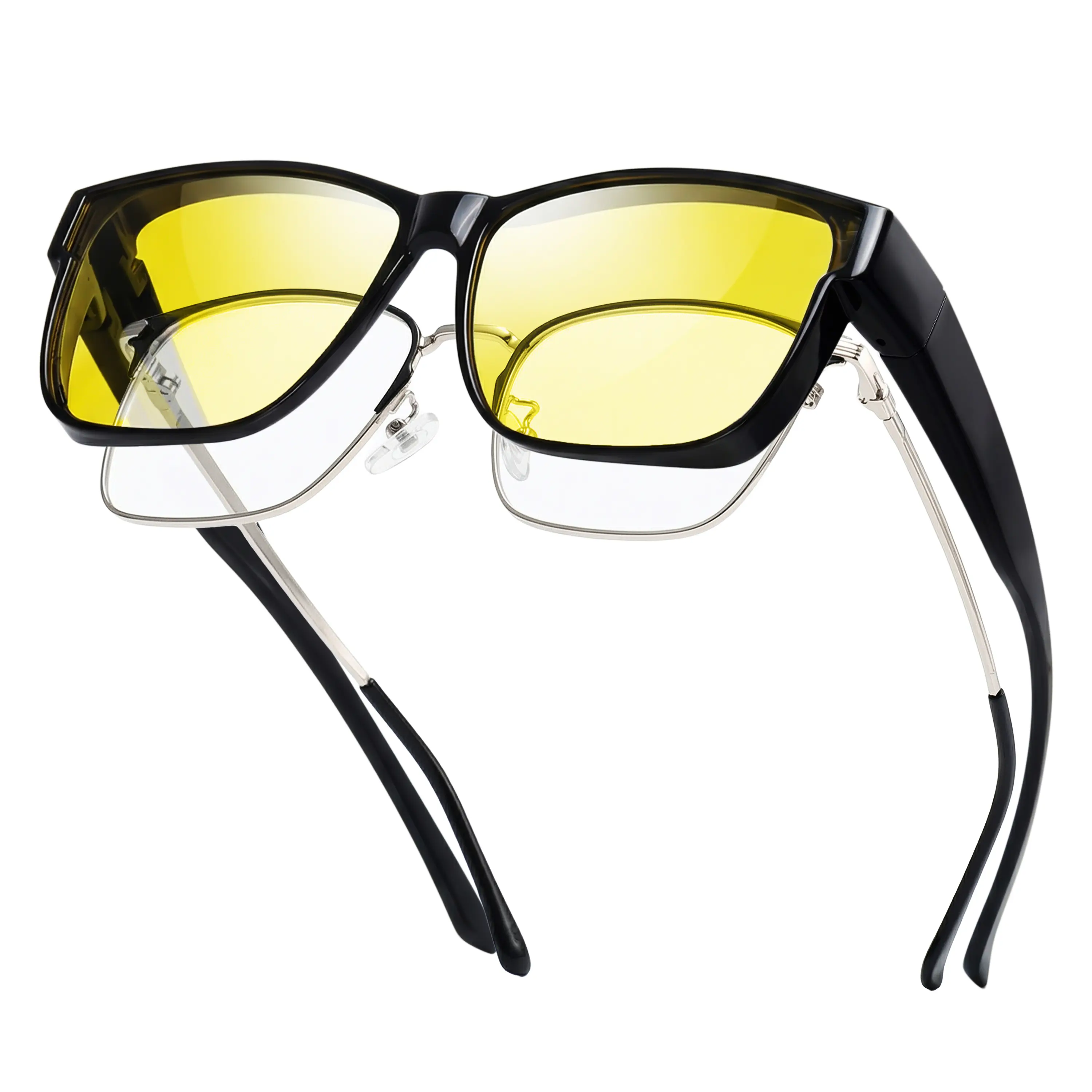 Night Vision Glasses Fit Over Glases Polarized Anti Glare Yellow Lens HD Night Vision Yellow Tinted Lenses for Men & Women Unisex WrapAround Sunglasses