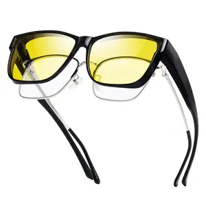 Night Vision Glasses Fit Over Glases Polarized Anti Glare Yellow Lens HD Night Vision Yellow Tinted Lenses for Men & Women Unisex WrapAround Sunglasses