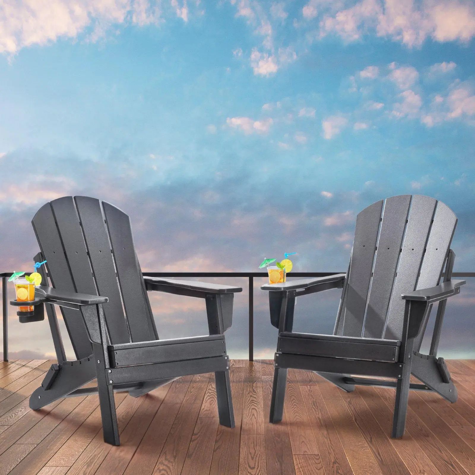 【SummerFinds】VEVOR Adirondack Chair Plastic Set of 2 All-Weather Folding Fire Pit Gray