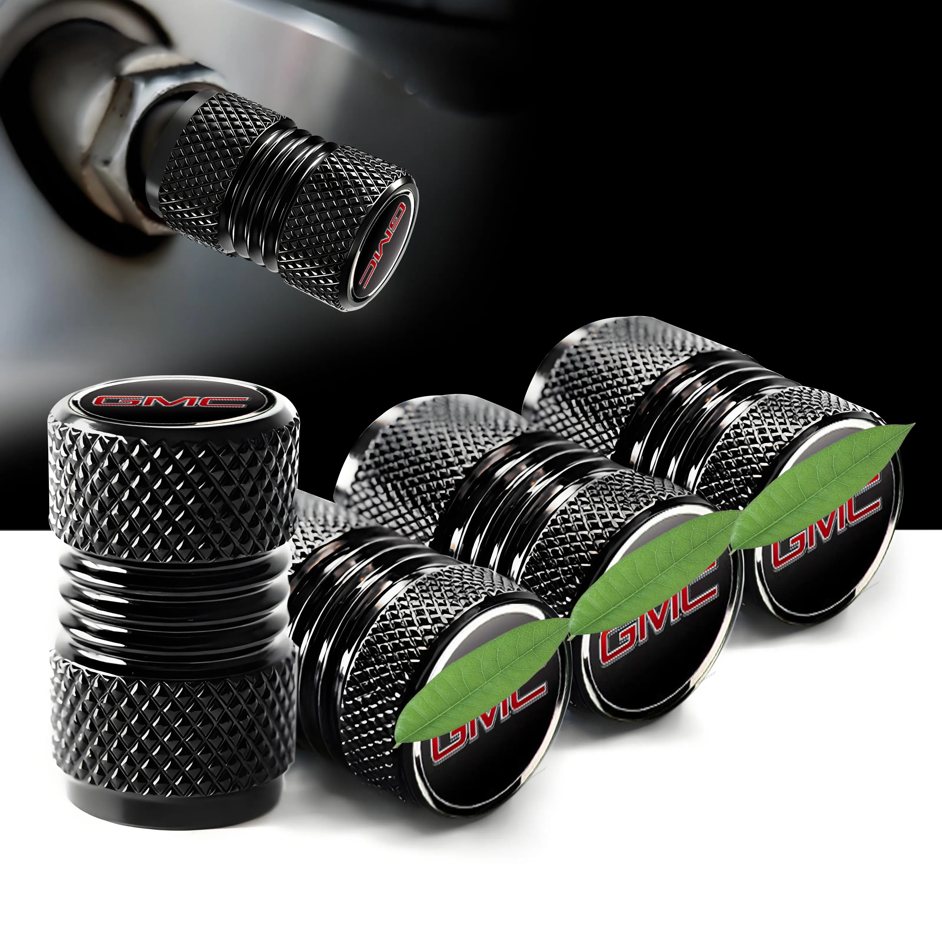 GMC 4-Piece Aluminium Tough Metal Tire Valve Caps, Aftermarket Alloy Rim Valve Caps for GMC Models, Car Auto Replacement Parts with Corrosion-Resistant, Dustproof, Waterproof Features, Caps Set