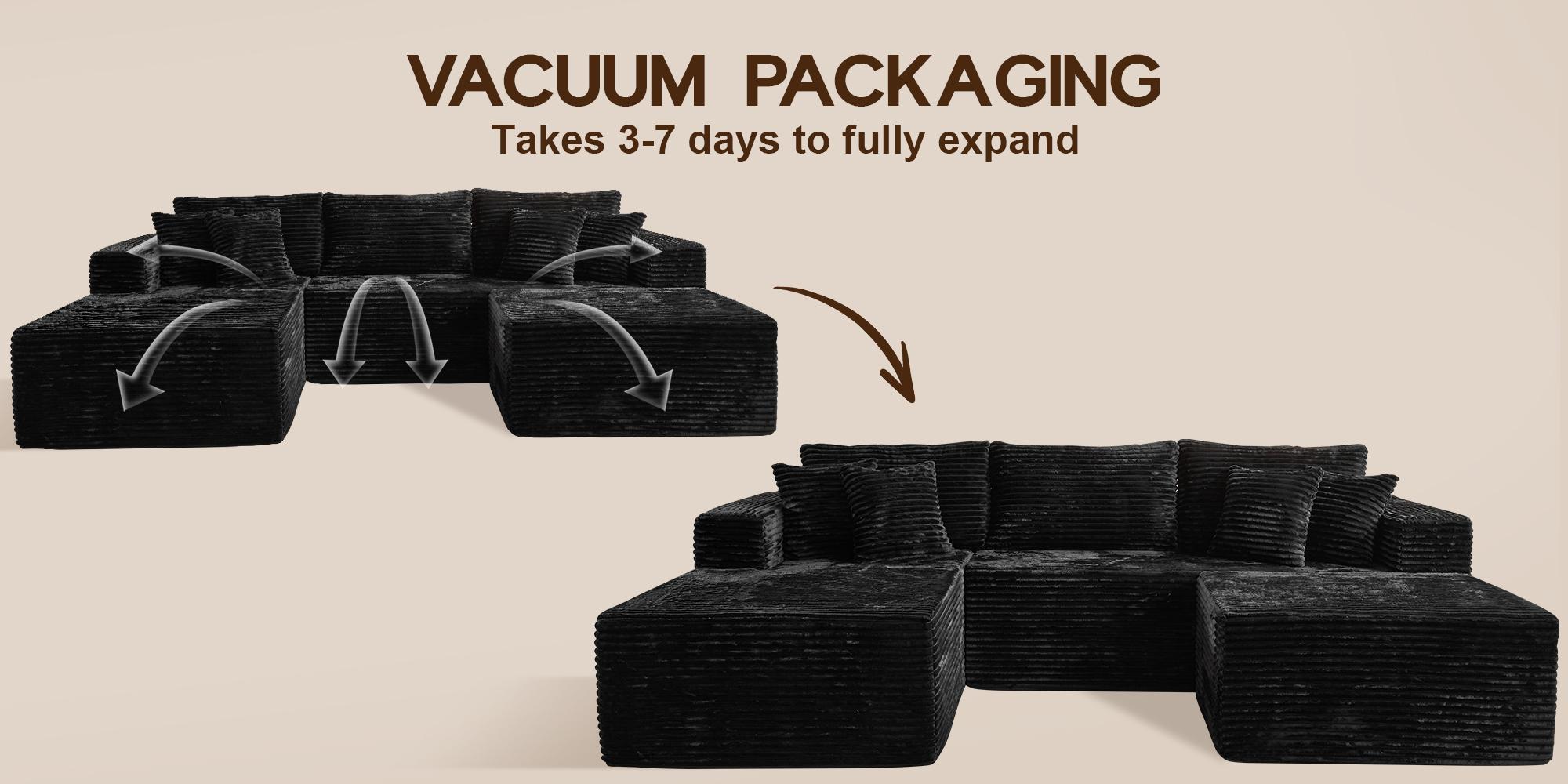 Modern 108" Boneless Couch Cloud Modular Sectional Sofa With Removable Ottomans & Chaise - Plush Corduroy , Deep Seat, Upholstered Couches, No Assembly Required for Living Room