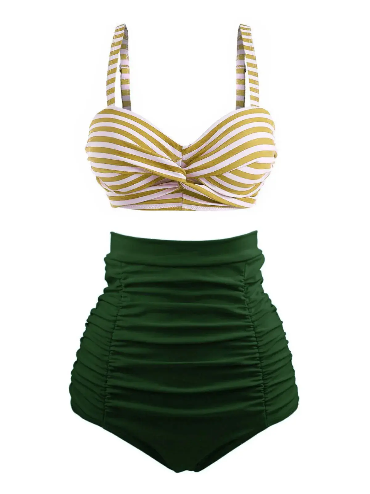 RETRO STAGE Women's 1940s Striped Color Block Tankini Set, Vintage High Waisted 2-Piece Padded Bathing Suits for Beach Vacation, Bikini Sets, Swimsuits, Tankini Swimsuits, Bathing Suit, 2 Pc Women's Tankinis Set