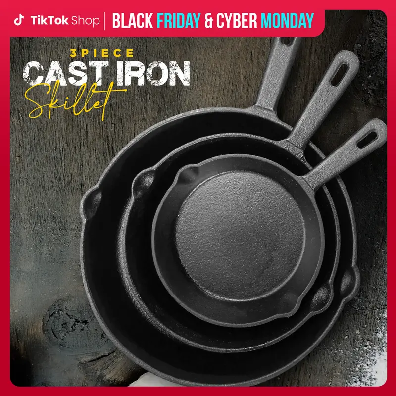 【Black Friday Deal】Utopia Kitchen 3-Piece Black Cast Iron Skillet Set – Pre-Seasoned Frying Pans – Oven, Stove, Grill, Campfire Safe – Easy to Use