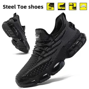 Men’s Trendy Black Steel Toe Work Sneakers – Breathable, Comfortable & Durable Safety Shoes