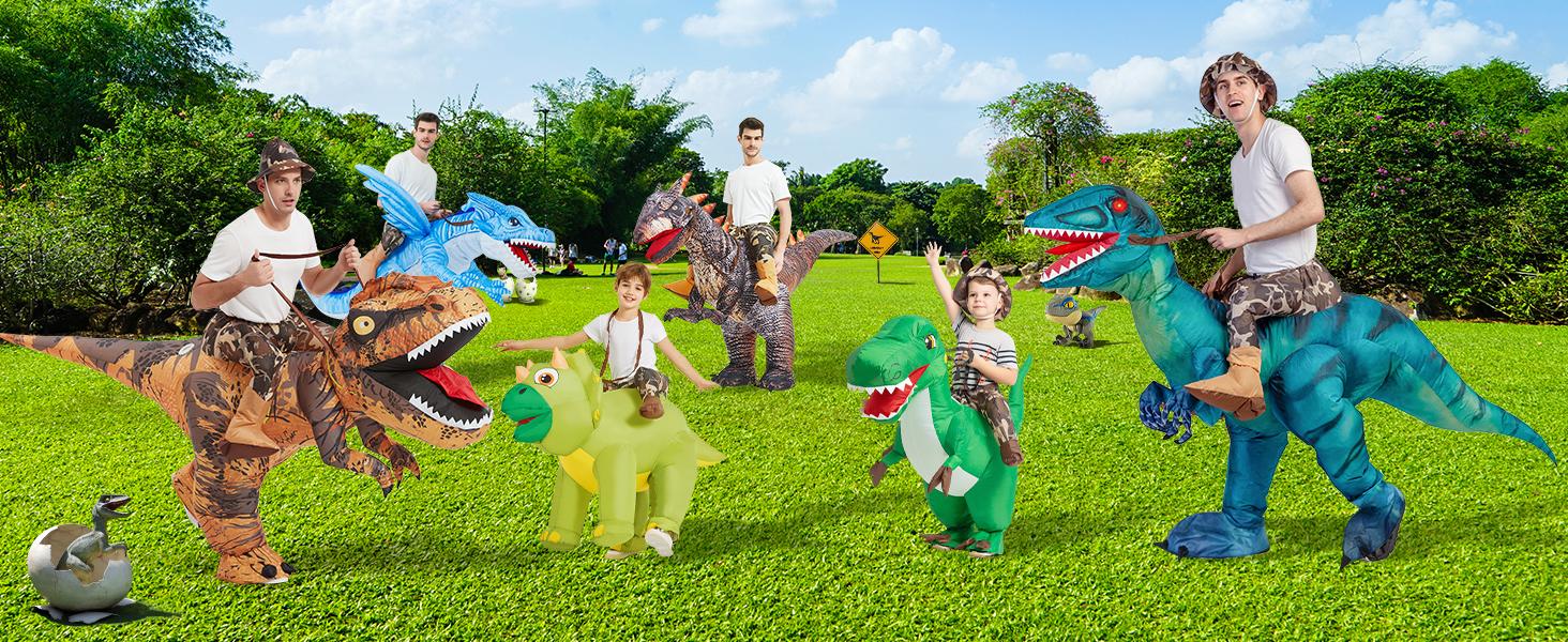 GOOSH Adult Full Body Inflatable Dinosaur T-Rex Dino Suit - Halloween Aesthetic Costume, Waterproof Polyester, Red Glowing Eyes, Fast Blower Inflation, Pocket, Elastic, Party Photo-Ready, Fits 63in-72in, Sohochic