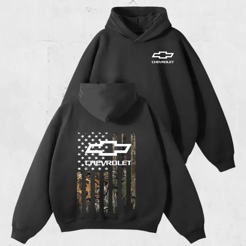 Chevy Trucks Camo Hoodie – Chevrolet USA Flag Graphic Hoodie, Classic Streetwear, Hoodies