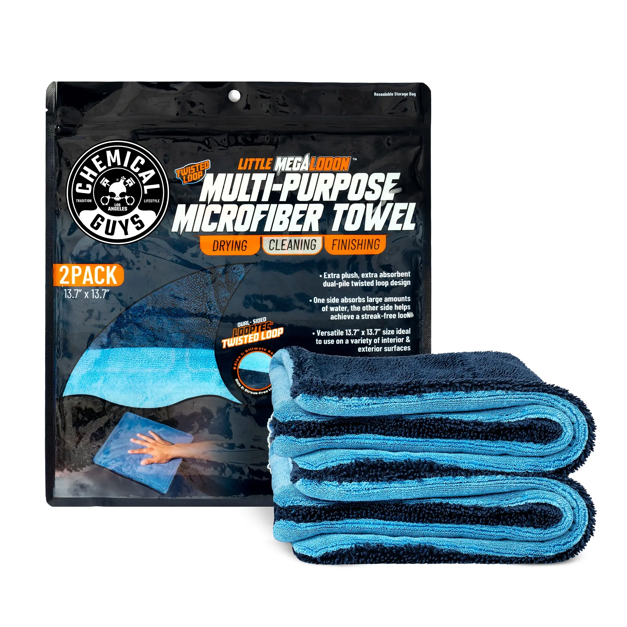 Chemical Guys Little Megalodon Multi-Purpose Dual-Sided Super-Absorbent Microfiber Detailing Towel, Automotive Car Wash Accessories for Car Washing & Maintenance