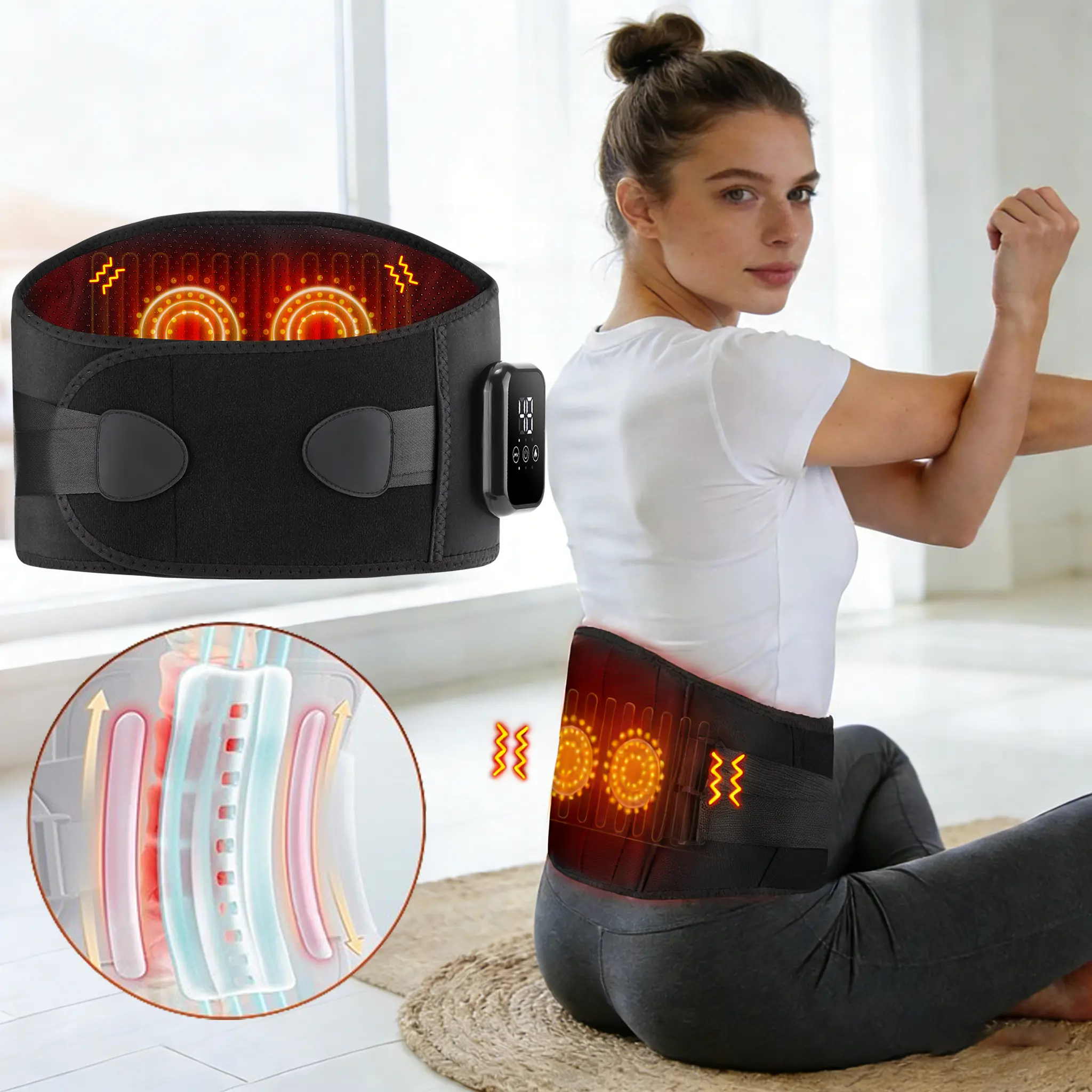 Heating Vibration Waist Massage Belt, Lumbar Heating, 3 Temperature Settings, Back Waist Massager, USB Rechargeable Massagers, Period Heaing Pads 15-Minute Automatic Timer, Body Care Machine