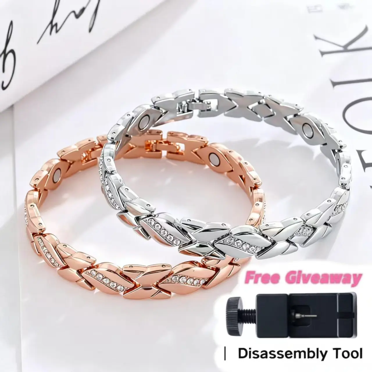 Veliora Gift Unisex Elegant Leaf Bracelet – Pure Copper Magnetic Design with Diamond Accents & 3500 Gauss Magnet for Wellness and Style Christmas Gift