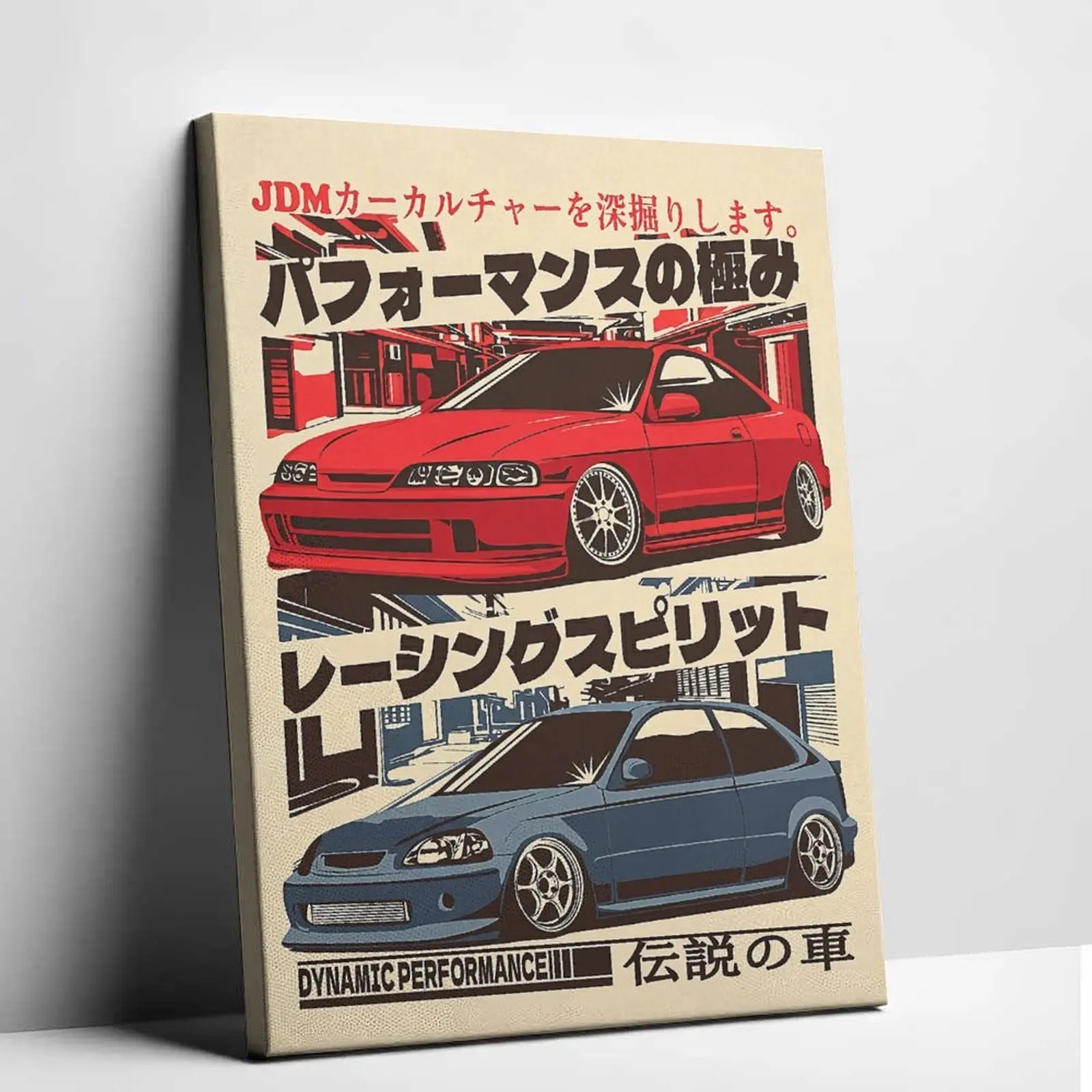 Unframed Retro JDM Car Canvas Art 90s Japanese Tuner Auto Poster Aesthetic Garage Wall Decor for Men