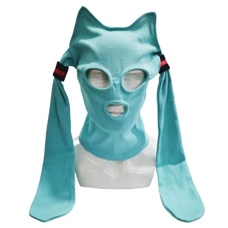Hot Selling Hatsune Miku Balaclava Mask Soft Breathable Fabric Anime Themed Hood for Conventions Street Fashion