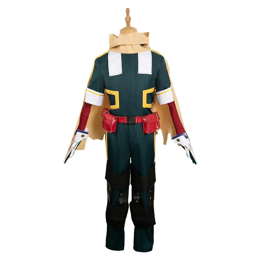 Wetrose Men's Deku Cosplay Costume, My Hero Academia Anime Flight Suit with Faux Leather Details, Cartoon Character Set with Top, Pants & Cape for Halloween, Sizes S, M, L, Polyester, Menswear, Adult Sizes