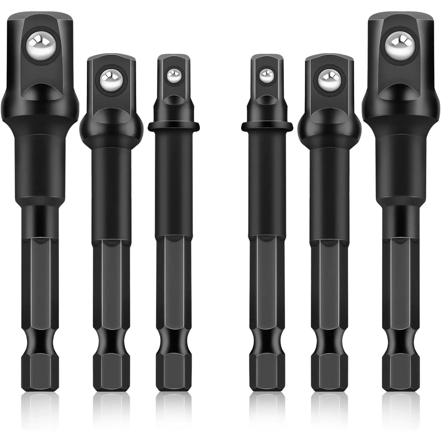 6PCS Impact Grade Socket Adapter Set, 1/4", 3/8", 1/2" Drive Drill Socket Adapter, Premium Cr-V Socket Driver Adaptor, Hex Shank Driver Socket Adapter for Cordless Drill, Screwdriver, Power Drill