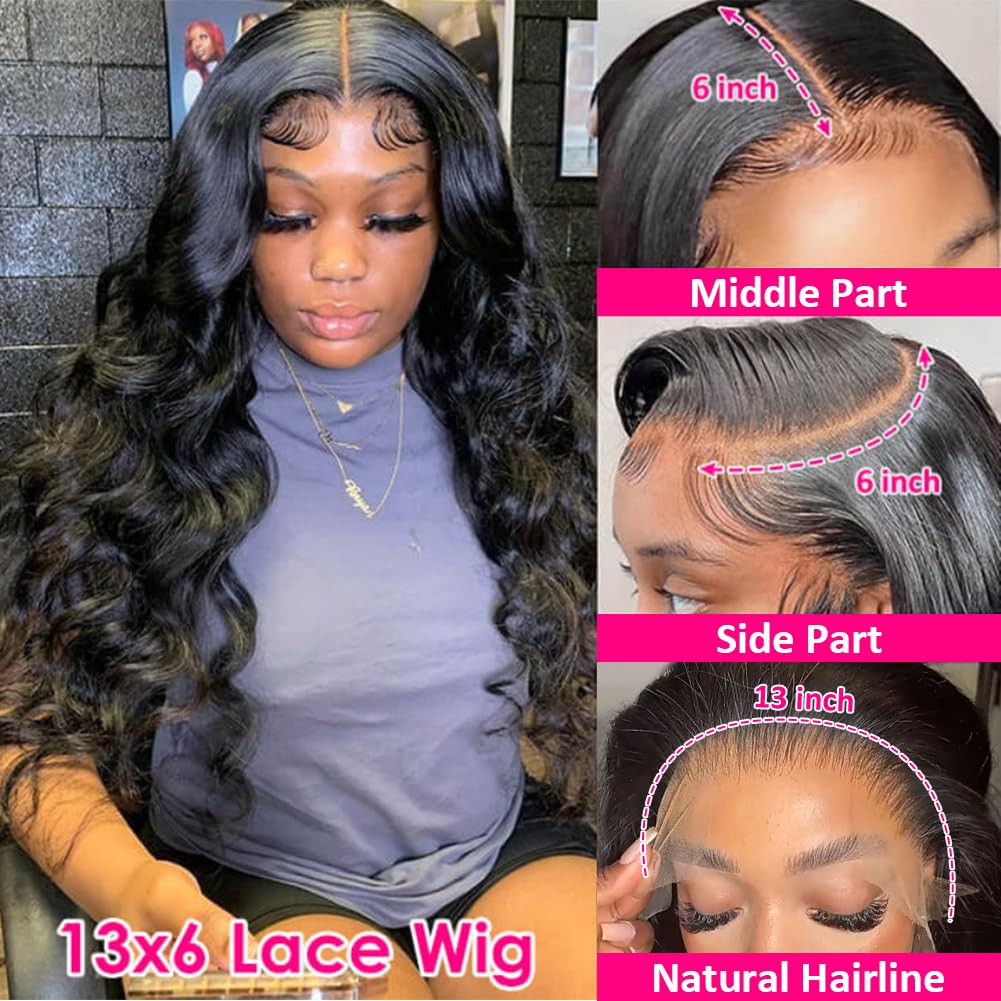 Bling Hair 13x6 Body Wave Transparent Lace Front Wigs Human Hair Pre Plucked 180 Density HD Lace Frontal 13x4 Drawstring Glueless Wigs with Baby Hair for Women 16-36Inch