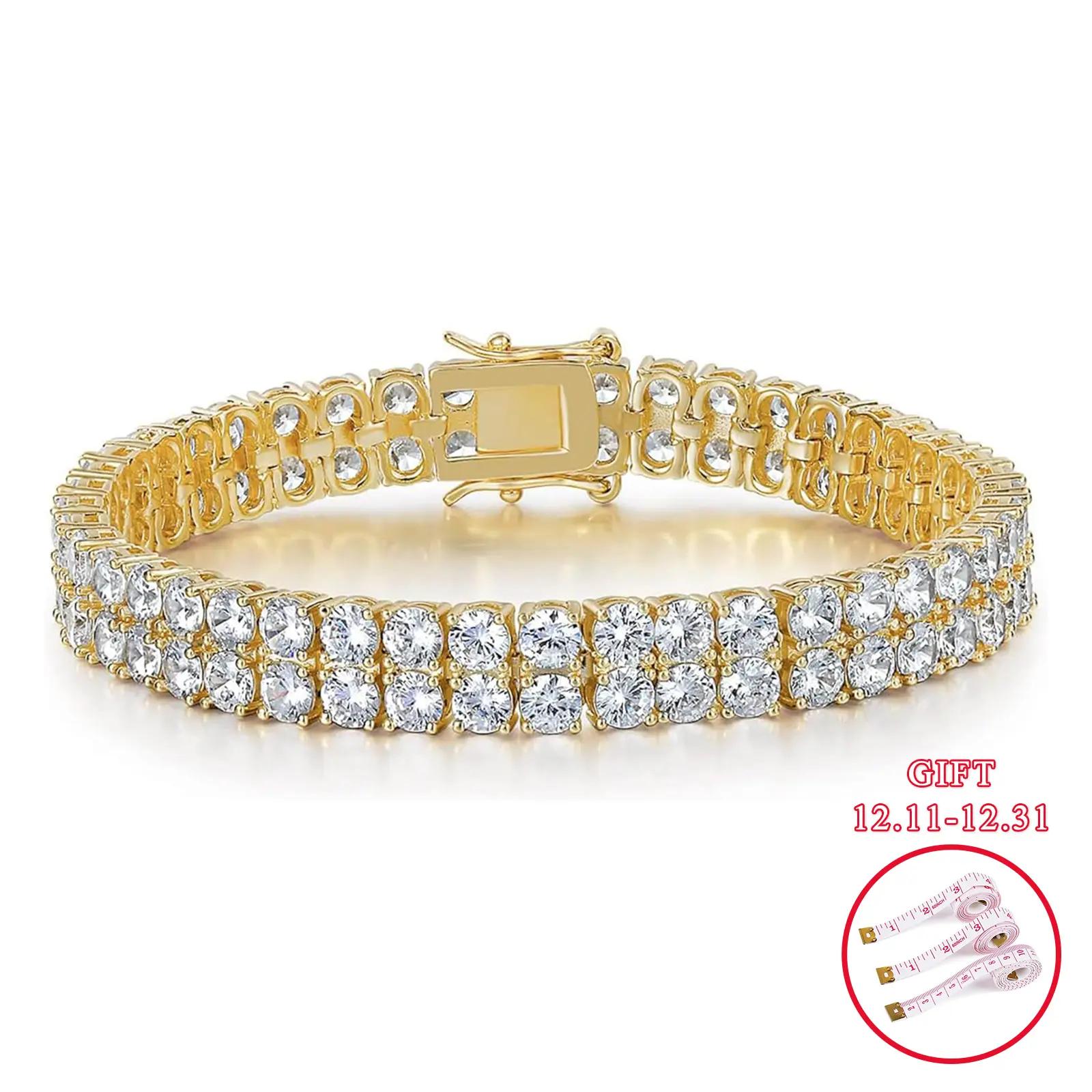 GEMESME Unisex 2 Row Tennis Bracelet, AAAAA+ Cubic Zirconia 6MM Round Cut Hip Hop Style, Stackable High Quality Hypoallergenic Jewelry Gift, Fashionable Bracelet, High Quality Bracelet