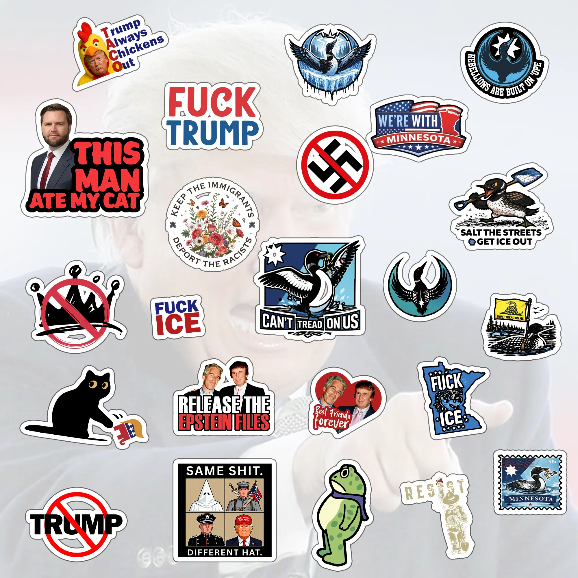 Anti Trump Sticker Pack, Fdt Political Protest Decals, Parody Vinyl Decals - Weatherproof & Anti-fascist, Subtle Anti Trump Gift For Liberal, Political Decal Water Bottle, Laptop, Car, Locker