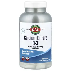KAL Calcium Citrate D-3, 180 Tablets