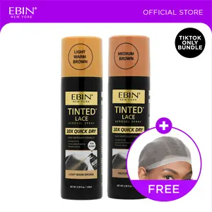 EBIN 10X Quick Dry Tinted Lace Spray Bundle (Light Warm Brown, Medium Brown) with FREE Wig Cap | Natural Tone Match, Seamless Lace Melt