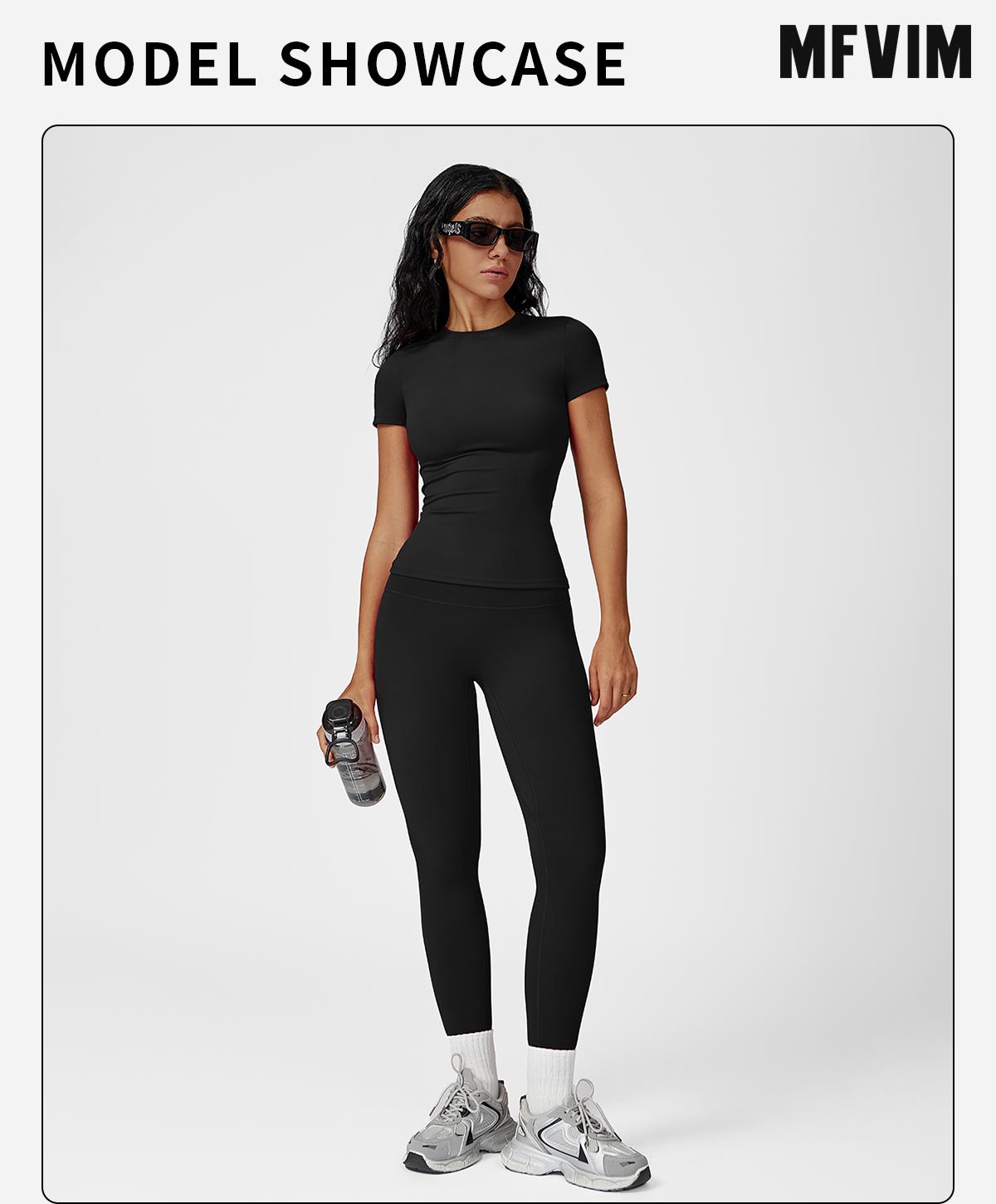 Women’s Solid Color Top & High Waist Leggings Sports Set by MFVIM - Casual, Comfortable, Breathable Two-Piece for Yoga, Gym, Workouts, Running, Ladies’ Gym Sportswear for All Seasons, Yoga Clothing Set,back to school,back to school haul