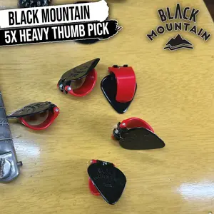 BLACK MOUNTAIN Heavy Gauge Thumb Picks (5 Pack) for Acoustic Guitar, Electric Guitar, Ukulele, Banjo, and More - Spring Loaded Right Handed for Medium to XL Thumbs - Premium Finger Picks