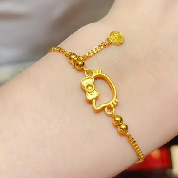 Hollow KT Cat Bracelet for Women Hello Kitty Cartoon Jewelry Gift for Girlfriend Fashion Spring New Style