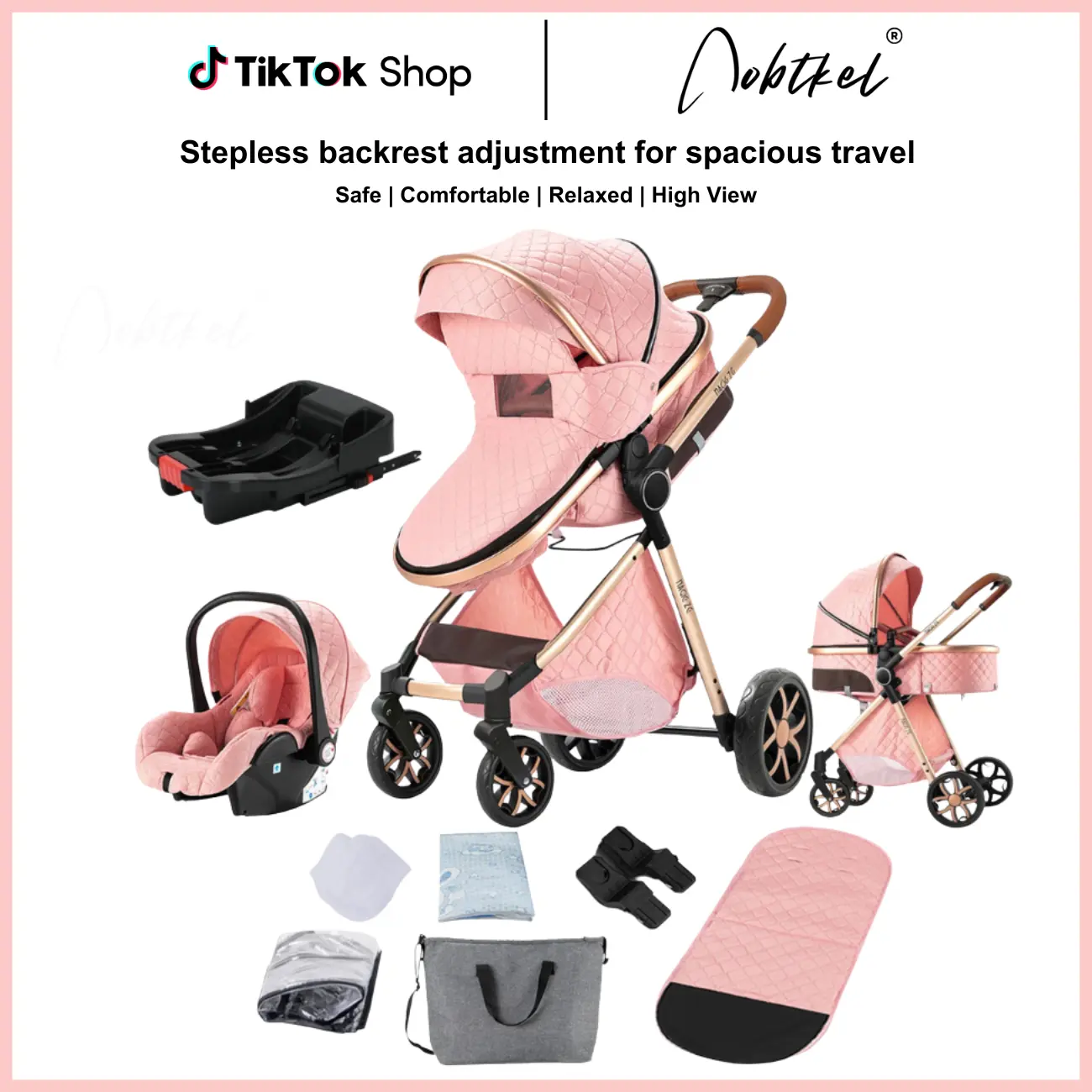 AOBTKEL 4-in-1 Foldable Multi-Use Wagon Stroller - Unisex Folding Newborn Stroller with Portable Bassinet, Sun Canopy, Rubber Wheels, Lightweight Pink Baby Travel Gear, Newborn Baby Stuff, 0 - 3 Months, Convenient, Perfect Gift, Baby-Safe And Bassinet Str