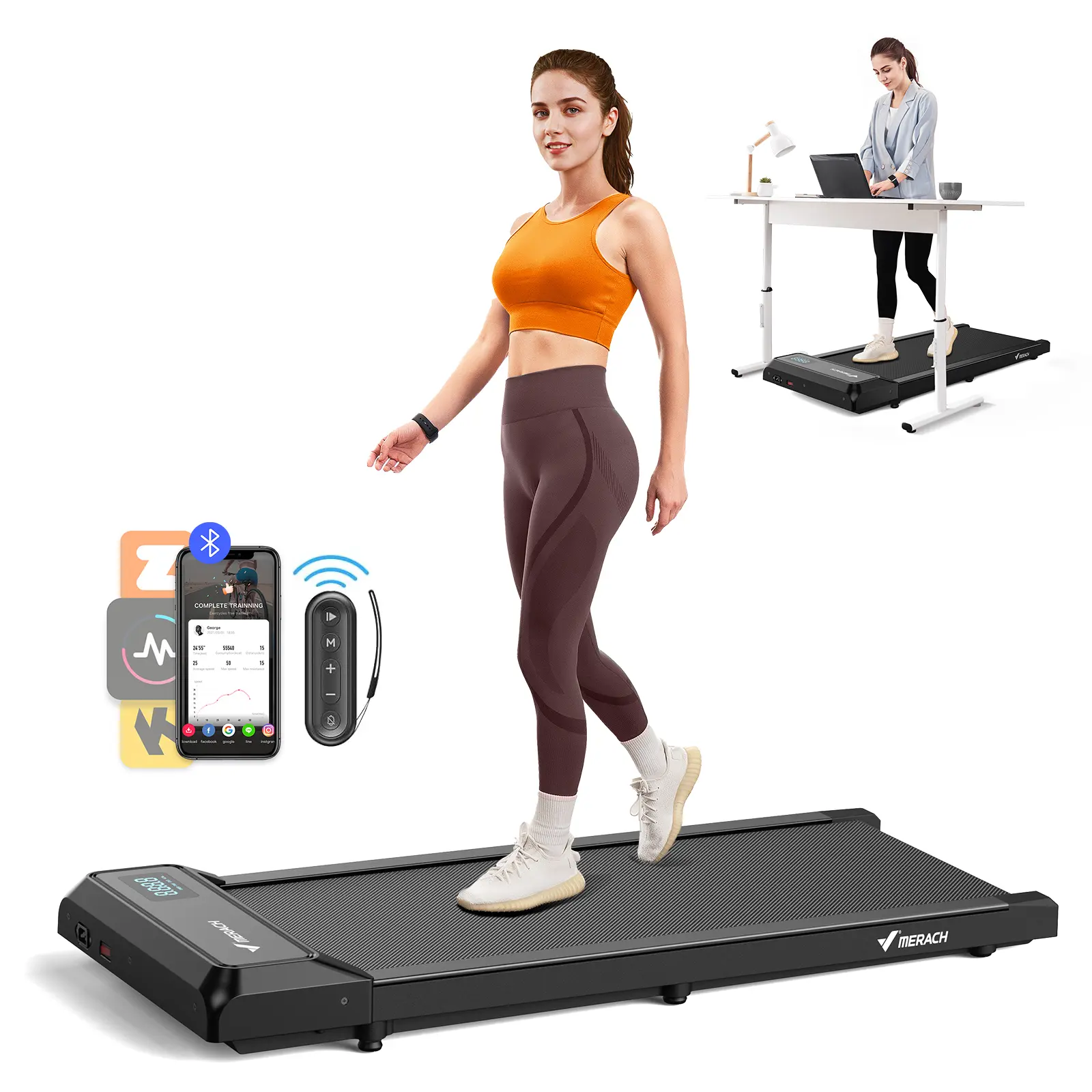 Merach Under Desk Treadmill, 2-in-1 Walking Pad for Walking and Jogging 2.5HP Low-Noise Treadmill with Remote Control Lanyard 265lbs Weight Capacity Home Exercise Equipment Home Gym Equipment BackToSchool
