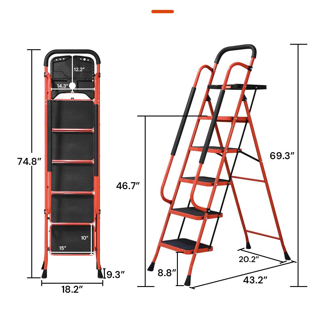 Sekam Sturdy Portable 5-Step Ladder, 800 LBS Capacity, Foldable with Handrail & Tool Tray, Ideal for Kitchen & DIY Projects, Sturdy Portable Ladder Sekam Sturdy Portable 5-Step Ladder, 800 LBS Capacity, Foldable with Handrail & Tool Tray, Ideal for Kitchen & DIY Projects, Sturdy Portable Ladder