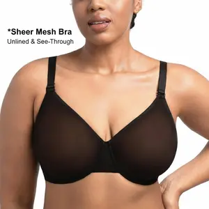 HSIA Enchante Unlined Plus Size Smooth No Lace & Lace Semi Sheer Mesh Underwire Full Coverage Minimizer Bra with Convertible Straps & Smoothing U-Back Invisible Look for Curvy Women