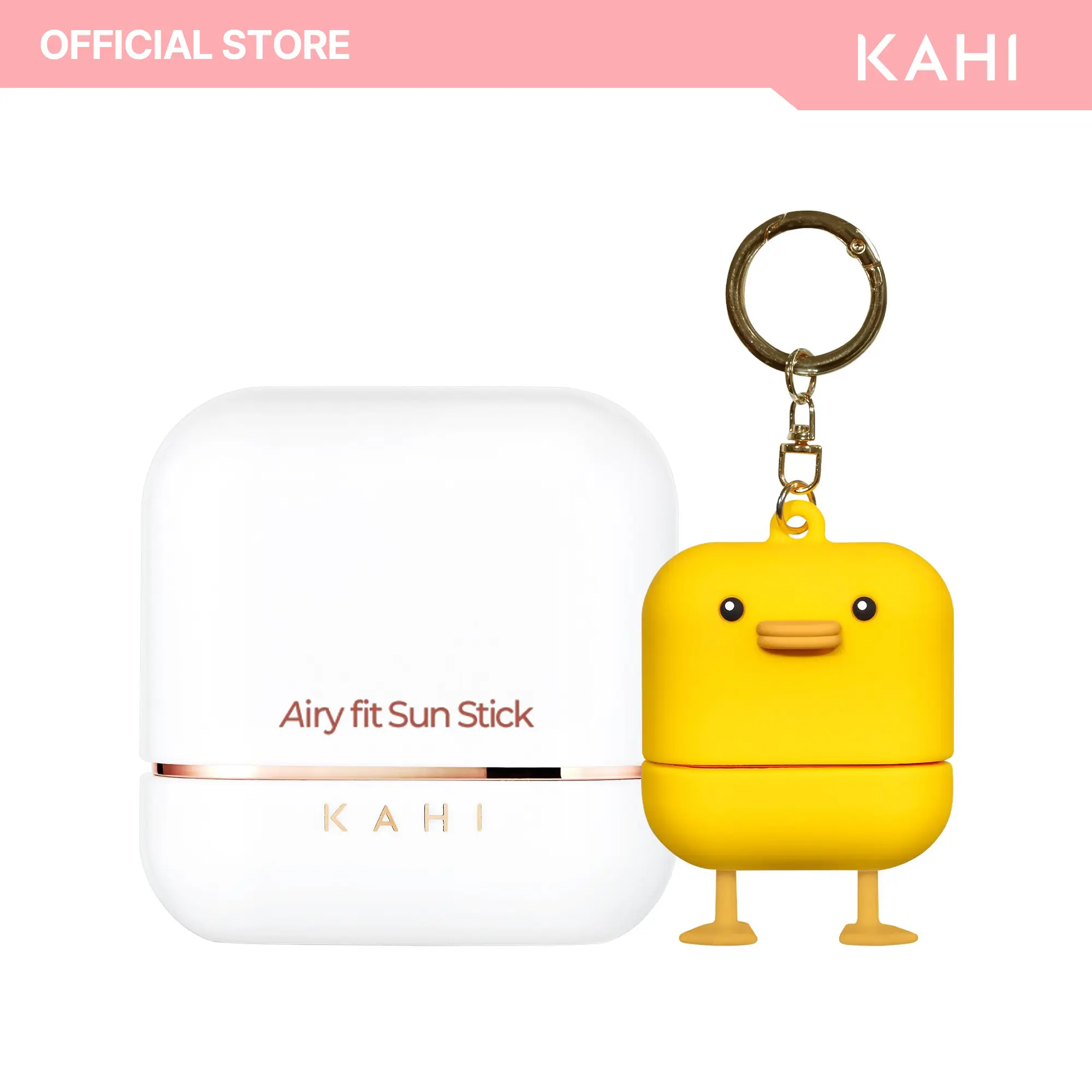 KAHI Airy Fit Sun Stick with Duck Keychain - Broad Spectrum SPF 50+ Chemical-Free Hydrating Sunscreen Balm Stick, Waterproof, Sweatproof, Lightweight, Non-Greasy Korean Skincare for Face, Workout Use, 0.49 oz (Boosts Radiant, Even Skin Tone)