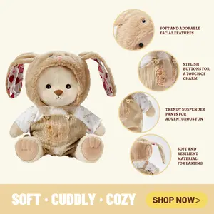 The best Easter gift TEDDY HUGGY Adorable Teddy Bear Collection - Brown Long-Eared Rabbit Dress Paired with a Cute Teddy Bear - 12 Inches Tall - Soft Plush Toy with Movable Joints - The Perfect Gift for Any Age.