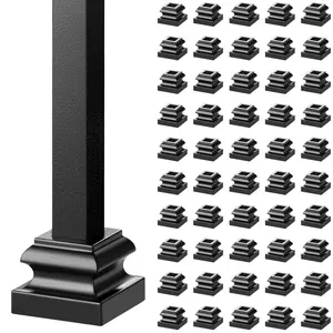 【FathersDayGift】VEVOR Aluminum Alloy Baluster Shoes Stair Flat Shoe with Screw Holes for 1/2 Inch Square Scroll Basket Twist Knuckle Staircase Balusters Metal Spindle Railing,  Satin Black (50 Pcs)
