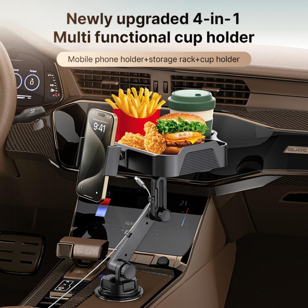 4 in 1 Car Cup Holder Expander Tray with Phone Holder, 360° Rotating Large Car Food Tray, Car Console Organizer for Drink Snack Phone, Universal for Car SUV Truck Van Pickup 4 in 1 Car Cup Holder Expander Tray with Phone Holder, 360° Rotating Large Car Food Tray, Car Console Organizer for Drink Snack Phone, Universal for Car SUV Truck Van Pickup