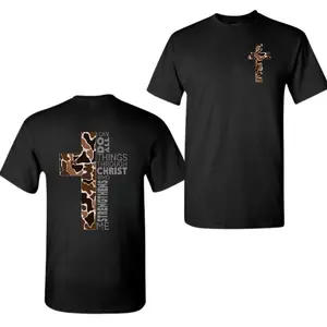 Easter Idea Christian T-Shirt, Camo Cross Design With Philippians 4:13 Verse, Perfect For Faithful Believers And Outdoorsmen, Cozy Shirt For Everyday Comfort Casual Crewneck