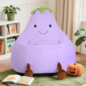 Kids' Eggplant-Shaped Bean Bag Chair – Filled Toddler & Teen Sofa with Faux Rabbit Fur Cover, Fun Plush Seating for Children's Room