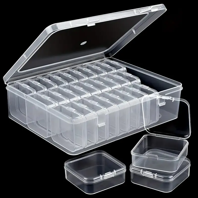 Bead Organizer Box, 31Pcs Small Beads Organizers and Storage Plastic Cases Mini Clear Dimond Storage Containers Boxes with Hinged Lid and Rectangle for Bracelet Making DIY Jewelry Craft Nail