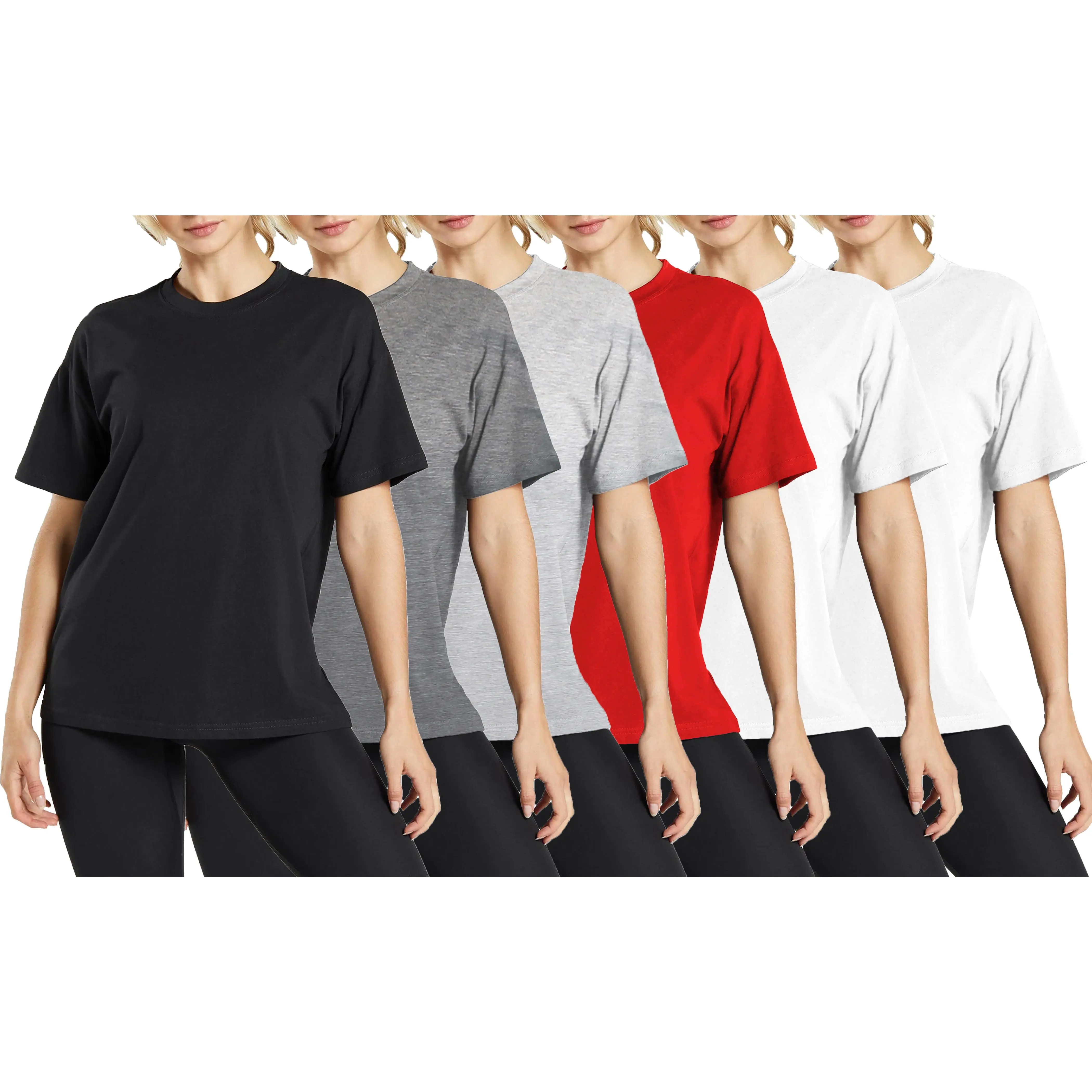 (Crew Neck)Black-Charcoal-Heather Grey-Red-Whitex2