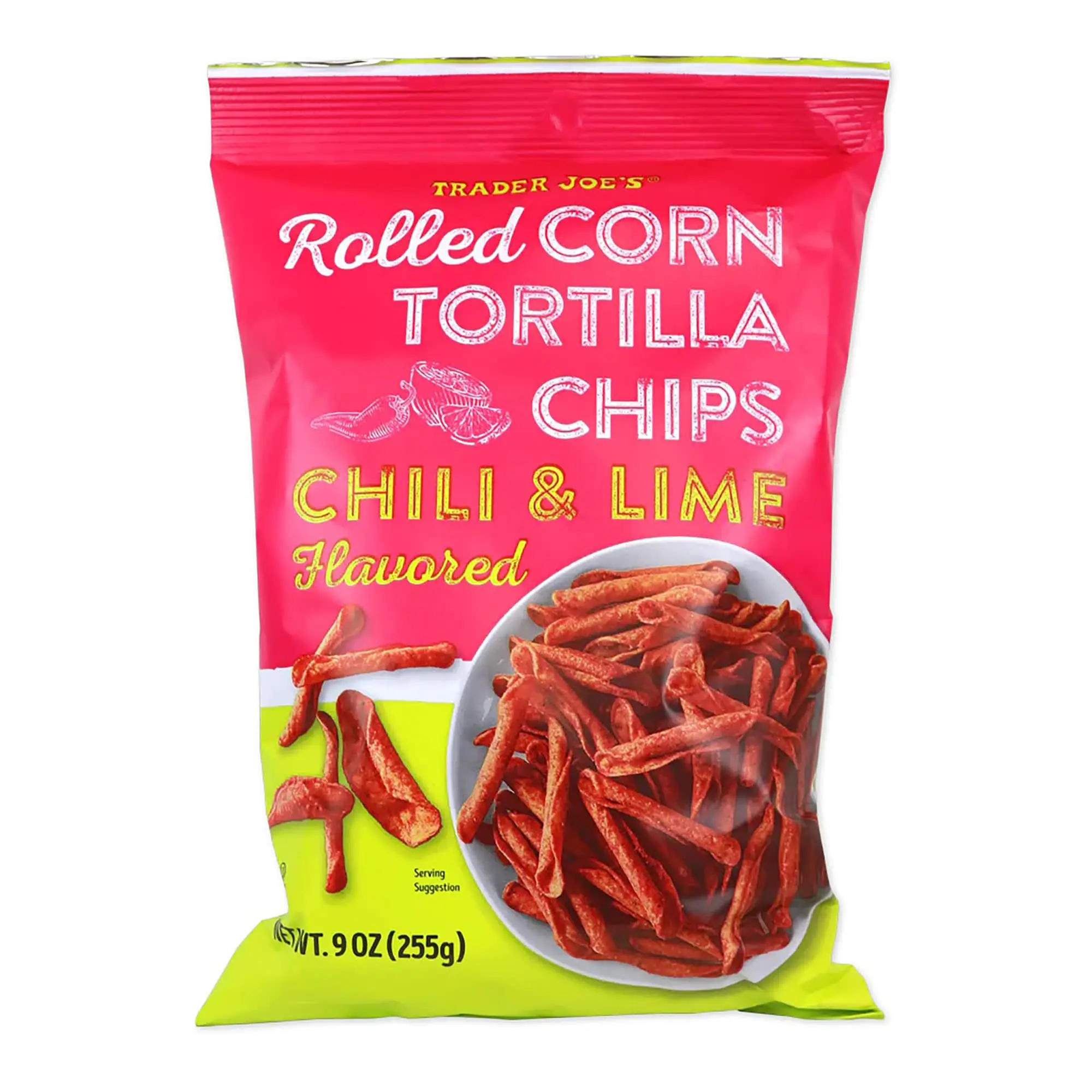 Trader Joe's Chili and Lime Flavored Rolled Corn Tortilla Chips, Snacks, 9 oz. Trader Joe's Chili and Lime Flavored Rolled Corn Tortilla Chips, Snacks, 9 oz.