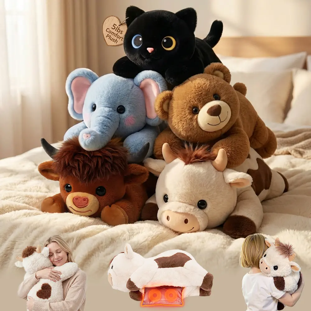 2026 Mewaii 3.5 / 5 lbs Weighted Stuffed Animals with Microwavable Heating Pad, Adjustable Heatable & Coolable, Cuddle Buddy – Summer Vibes Comfort for Adults & Kids (Cow, Highland Cow, Black Cat)