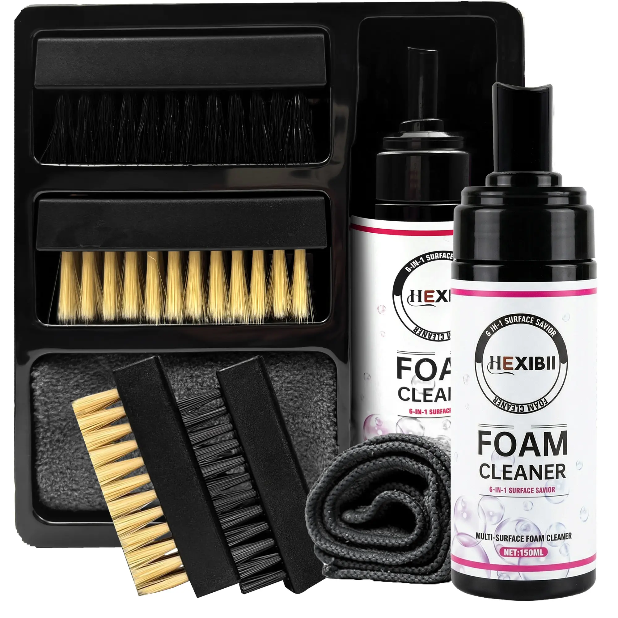 Multi-Purpose Magic Foam Cleaning & Care Kit (1 Kit) - 5.3 oz Foam Cleaner for Shoes, Car, 2 Brushes, 1 Microfiber Towel to Shine & Clean White Sneakers, Leather Shoes, Boots, Suede tiktokshopbacktoschool,back to school,back to school haul